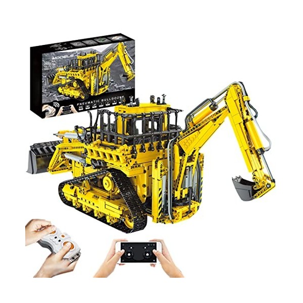 DAXX Technic Excavatrice Jeu de Construction, Bulldozer & Pelle 2 en 1, Véhicule de Chantier RC Télécommandé, 3963 Pièces Blo