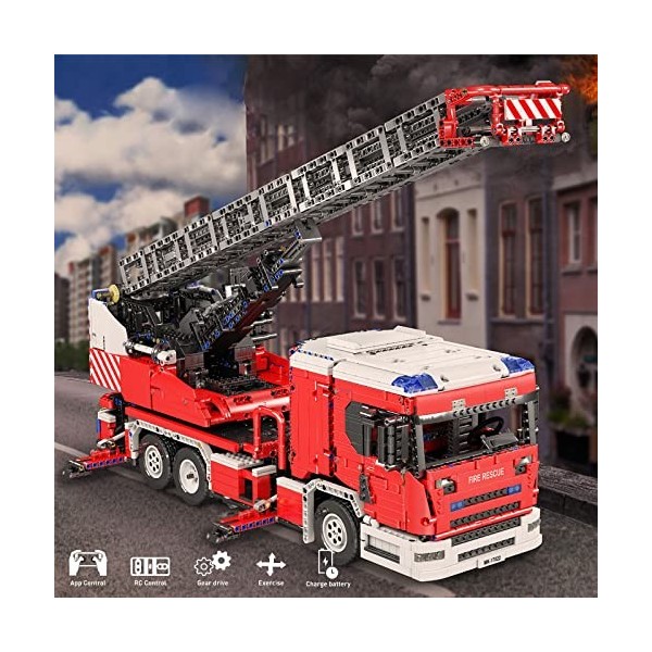 MSEI Technic Camion de Pompier 4886 + pièces DIY City Camion déchelles dincendie Jouet Modèle de Blocs de Construction Comp