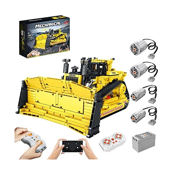 YANYUESHOP Technic Bulldozer Kit de Construction – 1988 véhicules de Construction Bulldozer télécommandés avec Moteur et cont