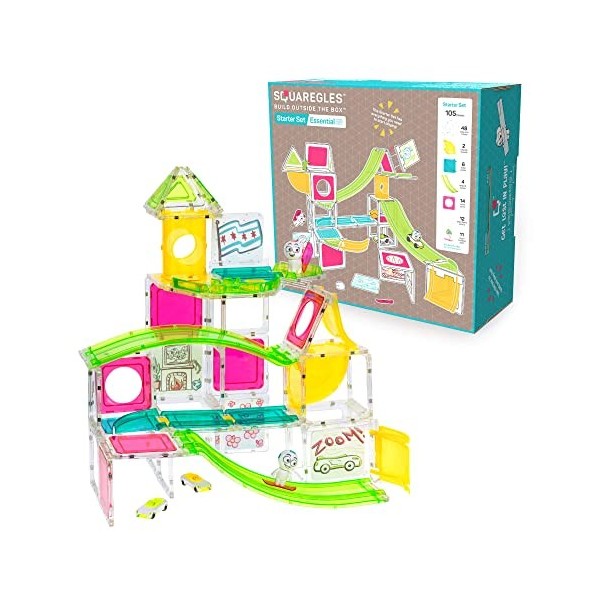 SQUAREGLES Essential Starter Set de 105 pièces de construction magnétiques pour enfants de 4 à 12 ans, kit de construction, c