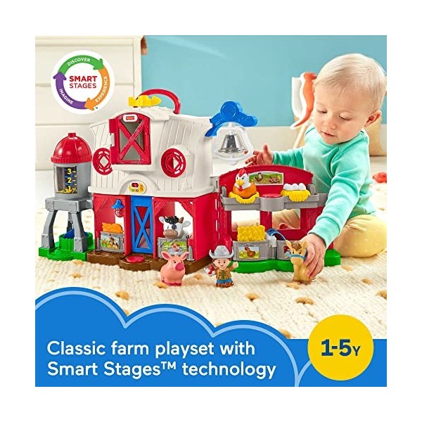 Fisher-Price Little People Caring for Animals Farm Playset with Smart Stages Learning Content for Toddlers and Preschool Kids