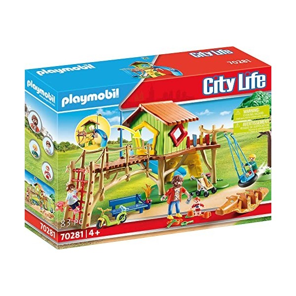 Playmobil 70281 Parc de Jeux et Enfants- City Life - avec Une Maison d’Escalade, Un Toboggan, Une balançoire à Pneu, Un Mur d