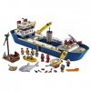 LEGO City Ocean Exploration Ship 60266, mini hélicoptère, sous-marine, épave avec trésor, bateau de sauvetage, raie, requin, 