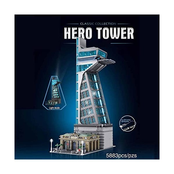 Kit Blocs Construction Darchitecture Hero Tower,Bricolage Blocs Serrage Tour Héros Modèle 9 Niveaux Avec LED Lumière 5883 Pi