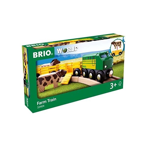 Brio World - 33404 - Train des Animaux de la Ferme - Pour circuit de train en bois - Inclus : 1 vache et 1 cheval - Jouet pou