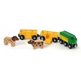 Brio World - 33404 - Train des Animaux de la Ferme - Pour circuit de train en bois - Inclus : 1 vache et 1 cheval - Jouet pou