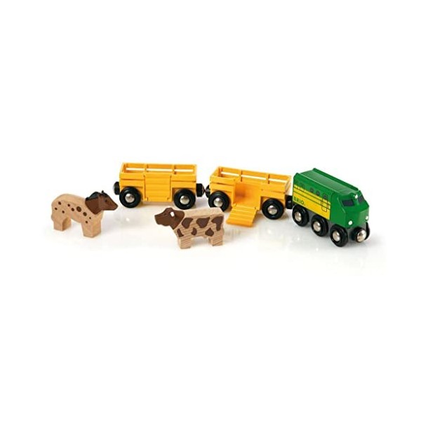 Brio World - 33404 - Train des Animaux de la Ferme - Pour circuit de train en bois - Inclus : 1 vache et 1 cheval - Jouet pou