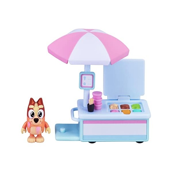 Coffret véhicule et figurine Bluey, figurine Bingo de 6 à 7 cm et stand de glaces