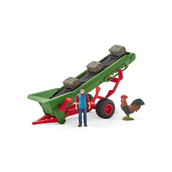 Schleich- Accessoire Bande transporteuse de Foin avec Fermier Farm World, 42377, Multicolore