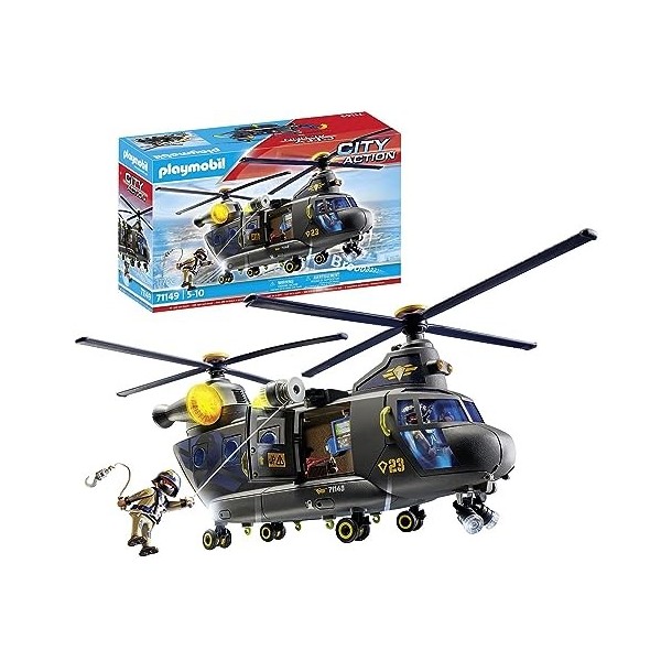 Playmobil 71149 Hélicoptère de Transport des Forces spéciales, avec Effets Lumineux et sonores, Univers des Policiers pour En