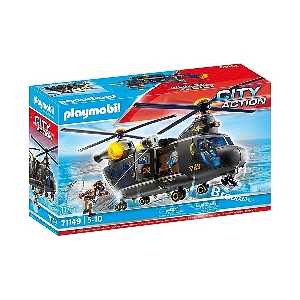 Playmobil 71149 Hélicoptère de Transport des Forces spéciales, avec Effets Lumineux et sonores, Univers des Policiers pour En