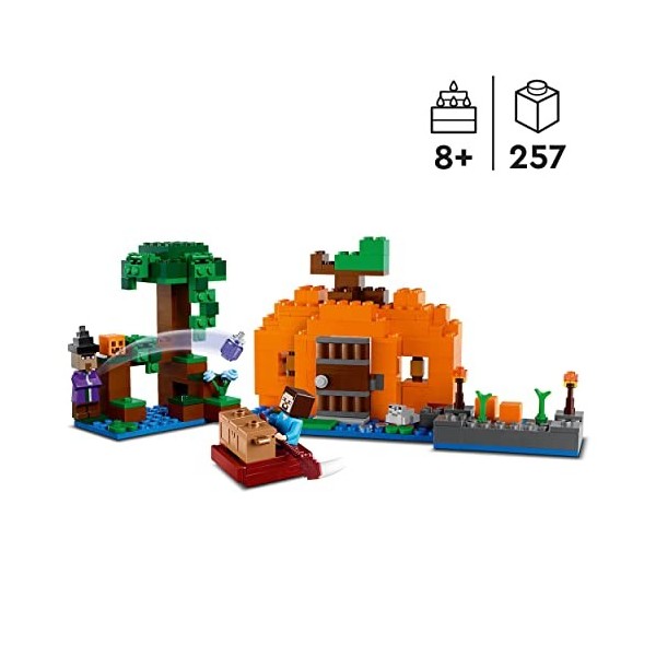 LEGO 21248 Minecraft La Ferme Citrouille, Maison à Construire avec Grenouille, Bateau, Coffre à Trésor et Figurines Steve et 