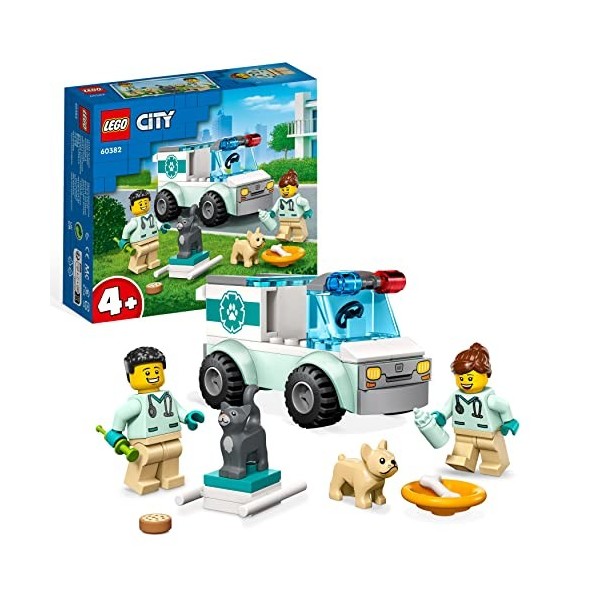 LEGO 60382 City LIntervention du Véhicule Vétérinaire, Jouet Ambulance pour Animaux, avec 2 Minifigurines et Figurines Chat 