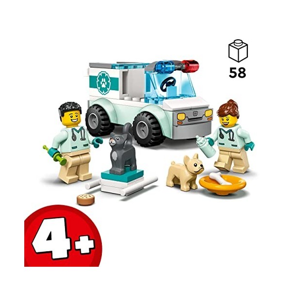 LEGO 60382 City LIntervention du Véhicule Vétérinaire, Jouet Ambulance pour Animaux, avec 2 Minifigurines et Figurines Chat 