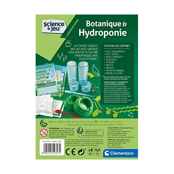 Clementoni Science et Jeu - Botanique et Hydroponie, Plastique, Multicolore, 15 x 5.5 x 21cm