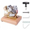 GENRICH V Twin Cylindre Miniature à 4 temps Modèle de moteur Mini Retro Moto Kitm, Expérience physique Cadeau pour les amateu