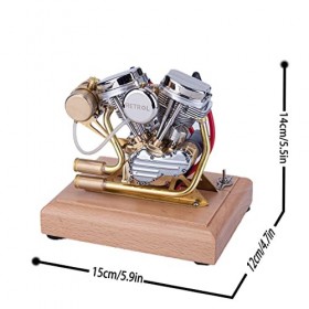 GENRICH V Twin Cylindre Miniature à 4 temps Modèle de moteur Mini Retro Moto Kitm, Expérience physique Cadeau pour les amateu