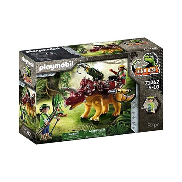 Playmobil Dino Rise 71262 Tricératops et Soldats, Dinosaure avec Armure Amovible et Un Grand Canon avec grappin, Jouet pour E