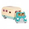 Lil Woodzeez 6486Z Ensemble Jouet Camping-Car Bleu - 40 pièces Comprenant un Van Transformable & Accessoires - Figurines non