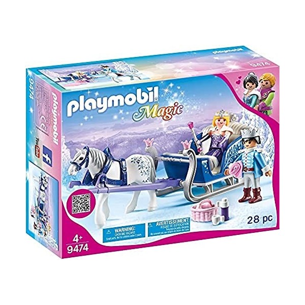 Playmobil 9474 Couple Royal et calèche - Comprend Un Cheval Royal et Un traineau de Cristal - Magic- féérique Princesse