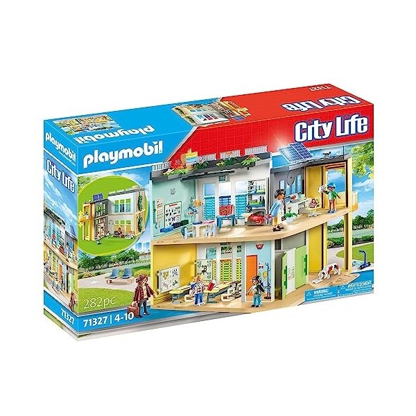 Playmobil City Life 71327 Ecole aménagée, Comprenant Un étage et Un Jardin sur Le Toit, Un Ascenseur Permet daccéder Facilem