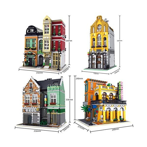 Foxcm 13518 Briques modulaires pour maison, maison de ville 4 en 1 avec éclairage LED, compatible avec Lego Creator Expert