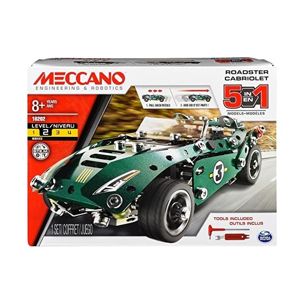 MECCANO - CABRIOLET RETRO FRICTION 5 MODÈLES - Coffret Inventions Avec 174 Pièces, 1 Moteur Rétro friction Et 2 Outils - Jeu 