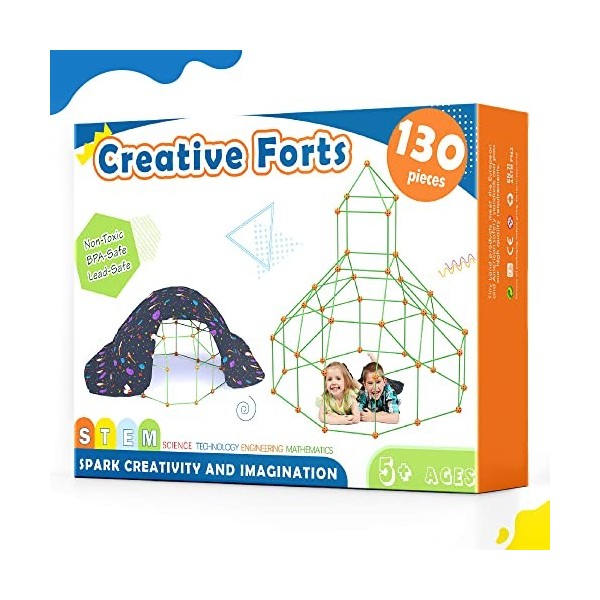 130 Pcs Kit de Construction de Fort pour Enfants-Jouet Fort créatif