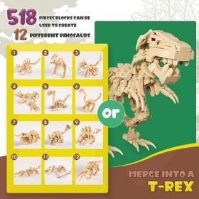 UNEEDE Jouet de construction 12 en 1 dinosaure à partir de 6 à 10 ans pour garçons, 518 pièces, jouet de construction, jouet 