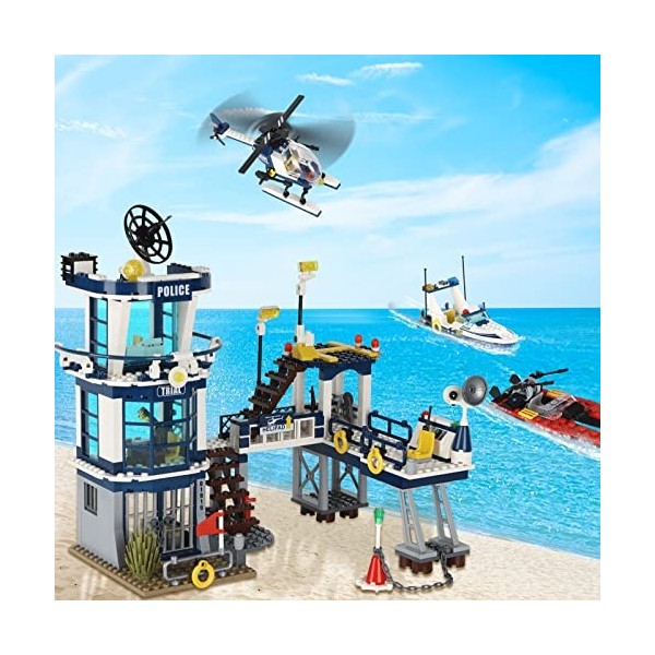 QLT City - Lot de 565 blocs de construction à pince - Compatible avec Lego City - Avec hélicoptère, bateau, cadeau pour garço