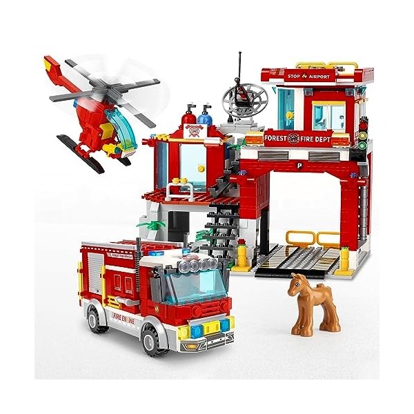 QLT City Forest - Jeu de construction - Briques de construction - Compatible avec Lego City - Pompiers avec camion de pompier