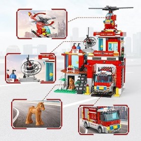 QLT City Forest - Jeu de construction - Briques de construction - Compatible avec Lego City - Pompiers avec camion de pompier