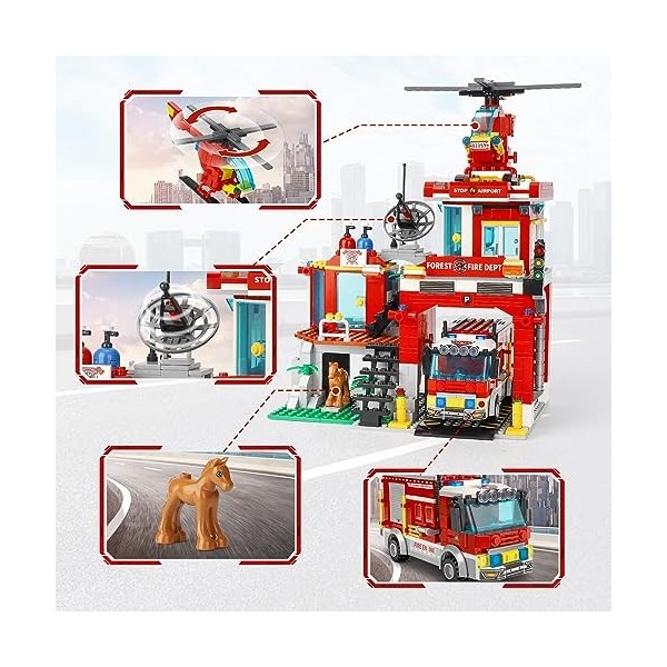 QLT City Forest - Jeu de construction - Briques de construction - Compatible avec Lego City - Pompiers avec camion de pompier