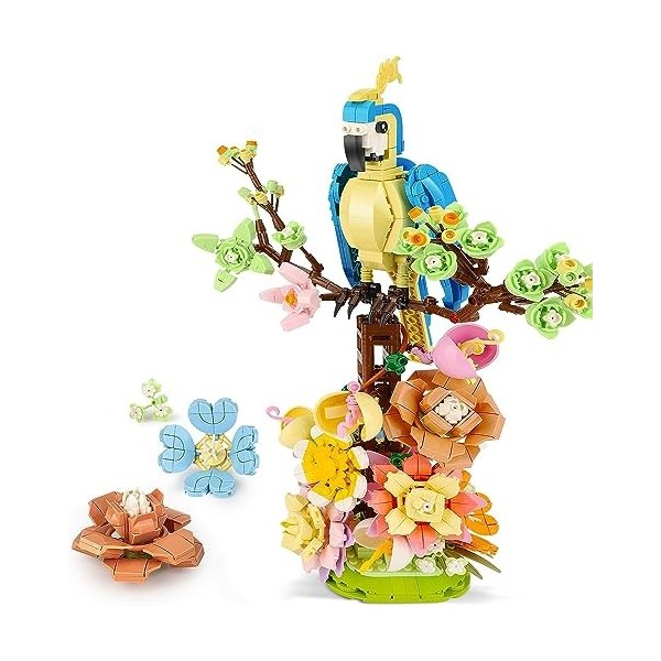 QLT Blocs de construction pour fleurs et perroquets - Compatible avec la décoration florale Lego - Cadeau pour adultes et fil