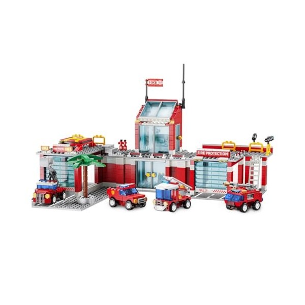 Etarnfly City Feuerwache Bausteine Spielzeug,808 Teilige Fire Rescue Spielzeugset Ambulance Feuerwehrwehr Geschenk für Kinder