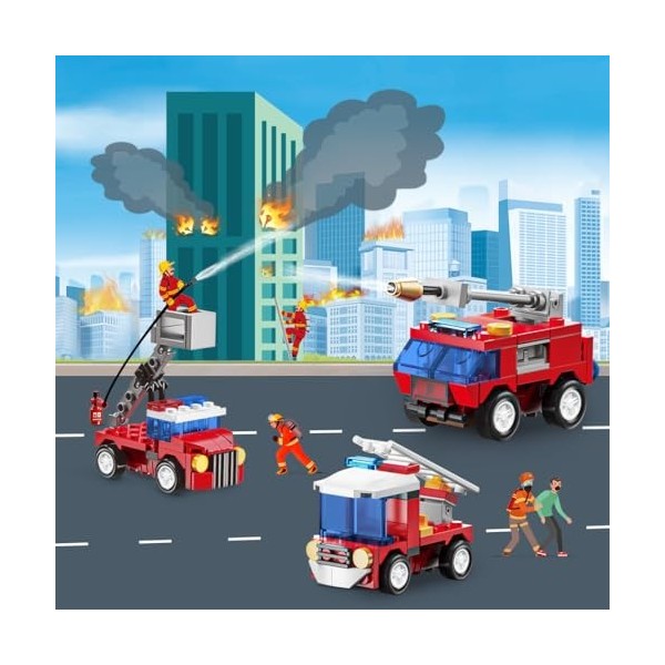 Etarnfly City Feuerwache Bausteine Spielzeug,808 Teilige Fire Rescue Spielzeugset Ambulance Feuerwehrwehr Geschenk für Kinder