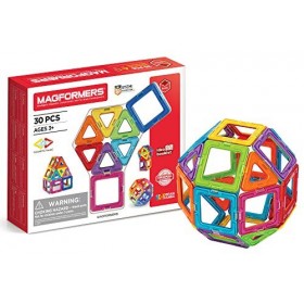 Magformers 30-Piece Magnetic Tiles Toy. STEM Set. Educational Teaching Resource With 18 Squares And 12 Triangles. Magnetic Bu