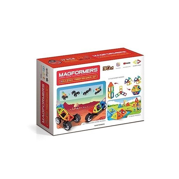 Magformers Amazing Transform Wheel Magnetic Building Blocks Toy. Makes Cars and Bikes. with Special Adjustable Multi-Wheel Pi