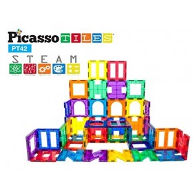 PicassoTiles 42 pièces Ensemble de Blocs de Construction magnétiques Planches de Jeu tuiles magnétiques Construction Jouet Ki