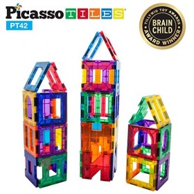 PicassoTiles 42 pièces Ensemble de Blocs de Construction magnétiques Planches de Jeu tuiles magnétiques Construction Jouet Ki
