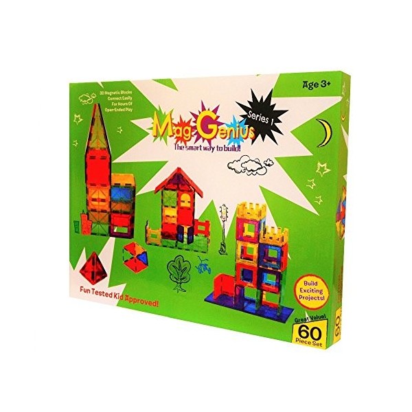 Mag Genius Jeu de Blocs de Construction magnétiques éducatifs et colorés - Kit de Construction Standard de 60 pièces