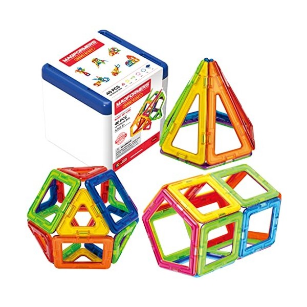 Magformers 40-Piece Magnetic Construction Tiles Set With Storage Box. STEM Toy And Educational Resource For Teaching Maths In