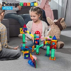 PicassoTiles 70 pièces en marbre Piste Piste de Course tuiles magnétiques Aimant Bloc de Construction Jouet de Construction é