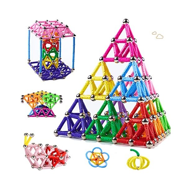 morkka 182 Pièces Blocs de Construction Magnétique 3D Jouet de Puzzle Jeux de Construction avec Bâtons Magnétique Colorés Cad