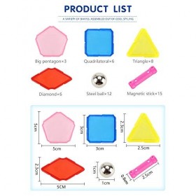 MINGZE 50 Pièces Blocs de Magnétique 3D Jouet,Jeux de Construction Magnetique Puzzle avec Bâtons Magnétique Colorés,pour Les 