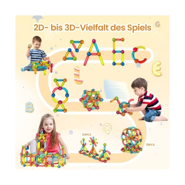 DIAMOOKY Jeu de Construction Magnétique,52 pcs 3D Jouet Construction Colorés,Construction Magnetique Jeux éducatifs et Jouets