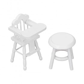 Meubles de maison de poupée miniatures, meubles de maison de poupée, berceau, chaise, tabouret rond, couleur blanche, robuste