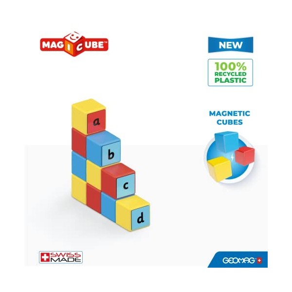 Geomag, Magicube Word Building Clips, Jeux Magnétiques pour Enfants dès 3 Ans, pour Apprendre lAnglais, Pack de 55 Pièces