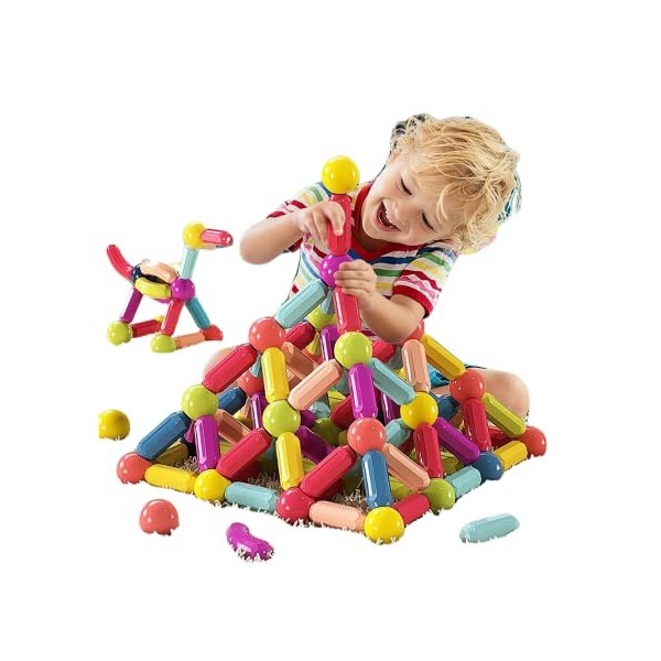 TSINGTAOIN Lot de 42 blocs de construction magnétiques - Boules et barres magnétiques Montessori - Jouet pour enfants - Pour 