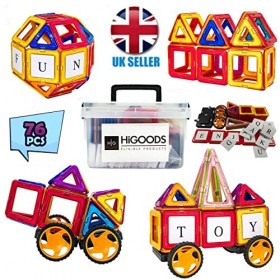 HiGoods Blocs de construction magnétiques 76 pièces Carreaux magnétiques créatifs éducatifs Jeu de jouets magnétiques pour en